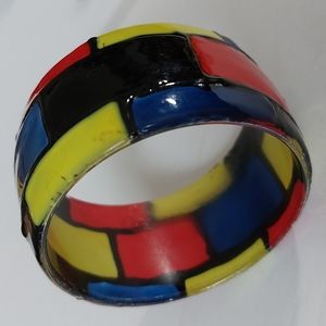 Multicolor Mosaic Enamel Resin Bangle Bracelet